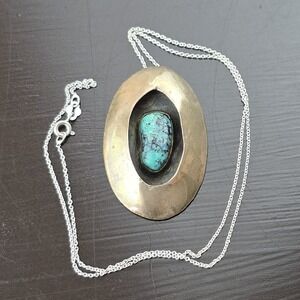 Vintage Southwestern Sterling‎ Silver Kingman Turquoise Shadowbox Pendant